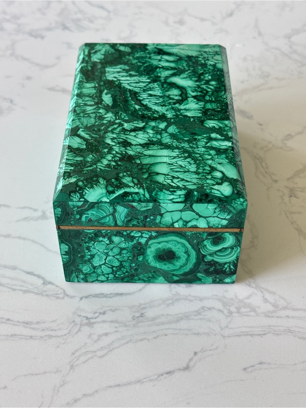 Vintage Malachite Stone Handcrafted Trinket Box - Picture 2 of 13